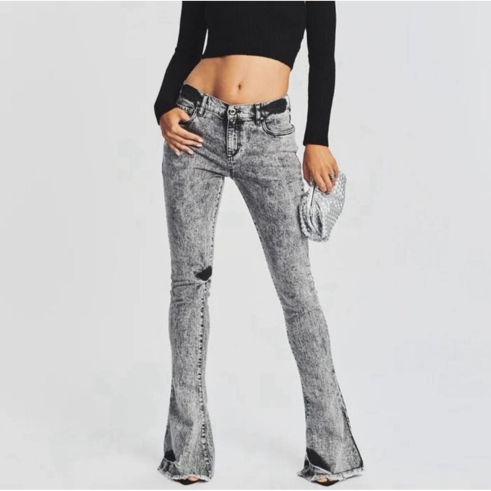 Retrofête Presley Denim Pant Women's Size 28 Acid Gray Flare Leg Grunge